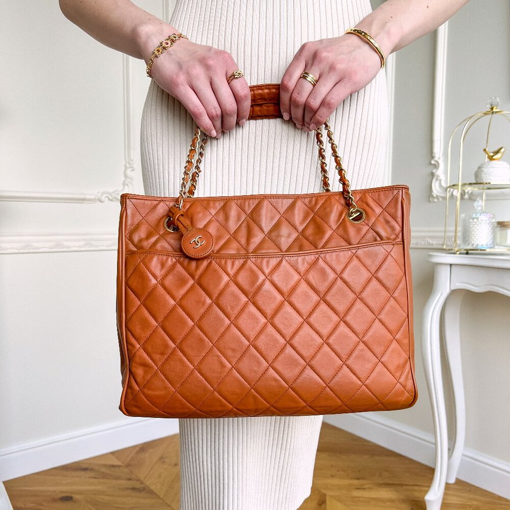CHANEL Quilted Orange Shoulder Bag